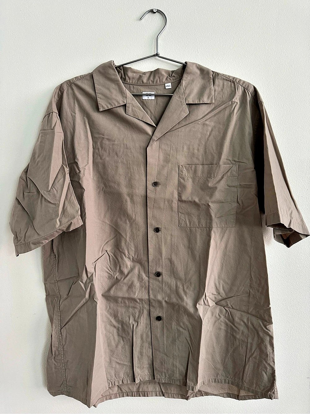 Uniqlo Modal Cotton Open Collar Short Sleeve Shirt Brown Large